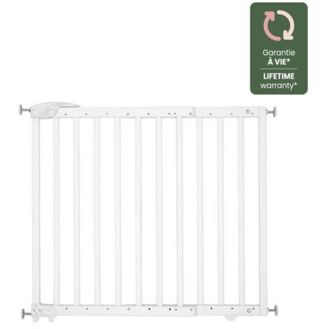 Barrière de sécurité extensible 63-106 cm – Bois et métal – Fixation murale ou par pression – Ouverture d'une main – Garantie à vie – Badabulle