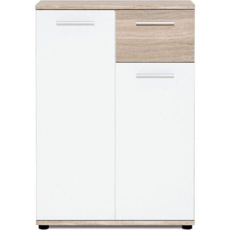 JACKY Meuble de rangement Petit Buffet - Blanc mat et décor chene Sonoma - Classique - L 60 cm (1/5)