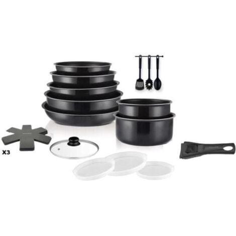 Batterie de cuisine - Tous feux dont induction - ART & CUISINE - AC1824 - Aluminium - 18 pieces - Anti-adhérent - Poignée amov