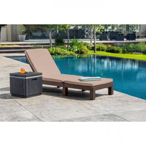 Chaise Longue Daytona Deluxe Allibert By Keter – Luxe Rotin Cappuccino Avec Coussins Confortables Et Dossier Réglable 4 Positions
