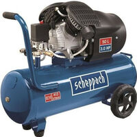 Scheppach – Compresseur d'air horizontal double cylindres 50L – 2200W – 10 bars – Débit 412 l/min – Moteur 3 CV pour chantiers humides