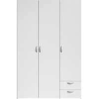 Armoire 3 portes décor blanc – 2 tiroirs – Dimensions L 120 x H 185 x P 51 cm – Aménagement intérieur optimisé – Parisot