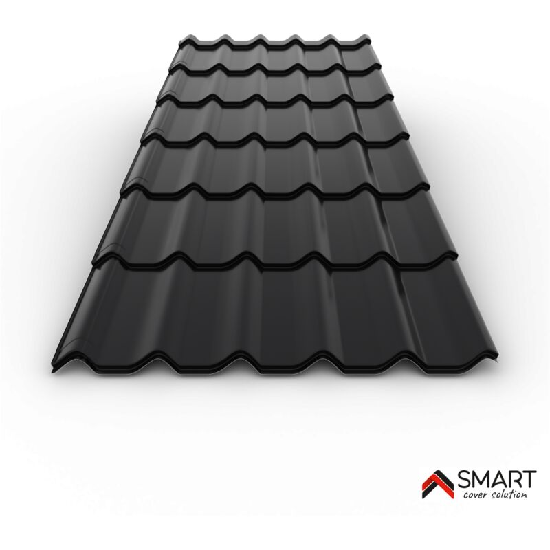 Tuile de toiture métallique NORDIC Coloris Noir RAL 9005  Dimensions 2160x1170x0.50mm 3