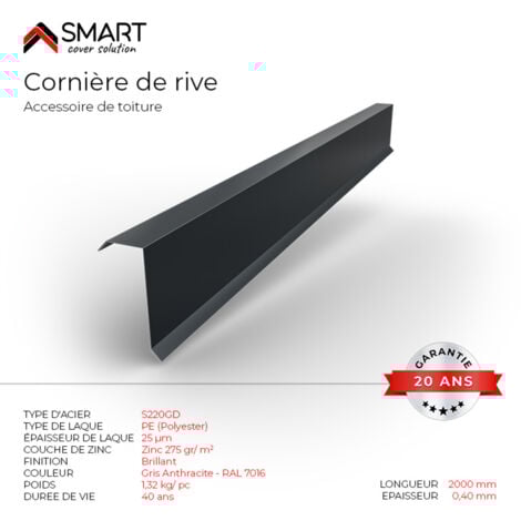 Cornière de rive - bac acier - tôle de couverture - Toiture -  - bac acier - tôle de couverture - Toiture -  H12 Gris Anthracite RAL 7016 L=2m