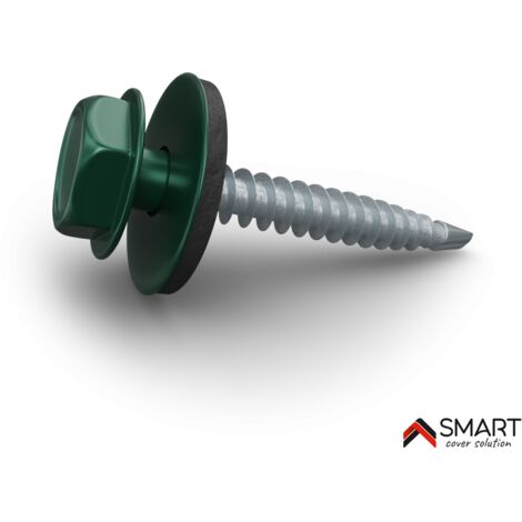 Bravo The Smart Solution – Vis auto perceuse pour bac acier – Longueur 35mm, diamètre 4.8mm – Lot de 50 – Couleur vert mousse RAL 6005