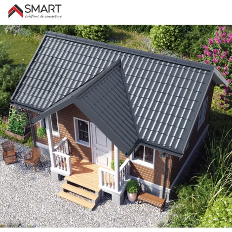 Bravo The Smart Solution – Tuile de toiture métallique CLASSIC – Coloris gris anthracite 7016 – Dimensions 1850 x 1200 x 0.50 mm – Pour chantiers humides (1/5)