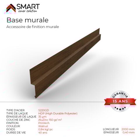 Profilé de joint Tôle bac acier - Toiture - Couverture - plaque H12 Coloris Walnut Printech L=1m