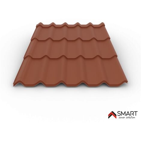 Tuile de toiture métallique NORDIC Coloris Brun Cuivré RAL 8004 Mat  Dimensions 1110x1170x0.50mm