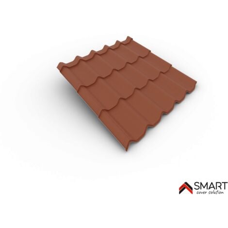 Tuile de toiture métallique NORDIC Coloris Brun Cuivré RAL 8004 Mat  Dimensions 1110x1170x0.50mm