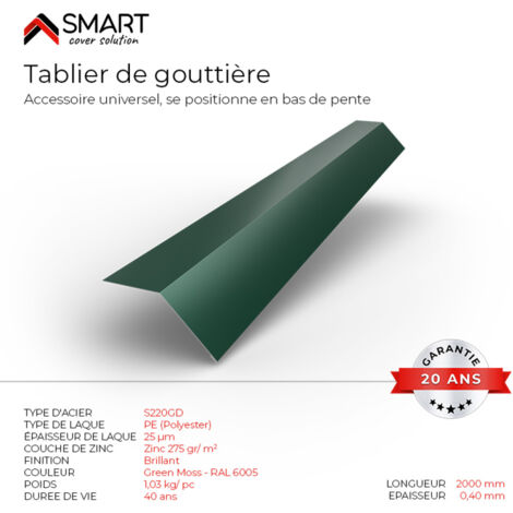 Tablier de gouttière - bac acier - tôle de couverture - Toiture -  H12 Moss Green RAL 6005 L=2m