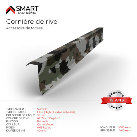 Cornière de rive - bac acier - tôle de couverture - Toiture -  H12 Coloris Camouflage Printech L=1m