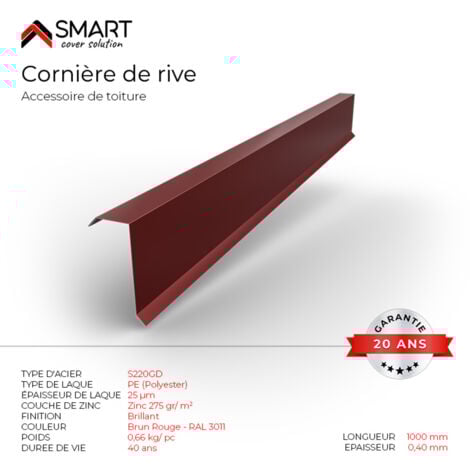 Cornière de rive - bac acier - tôle de couverture - Toiture -  - bac acier - tôle de couverture - Toiture -  H12 Brun Rouge RAL 3011 L=1m