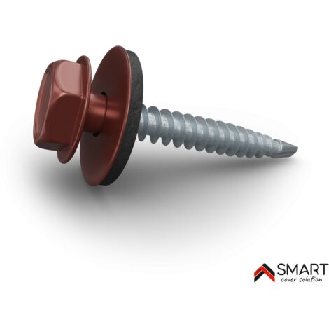 Bravo The Smart Solution – Vis à tôle 4.8x35mm – Lot de 50 pcs – Rouge oxyde RAL 3009 – Pour bacs acier et tôles de couverture – Vissage rapide en série