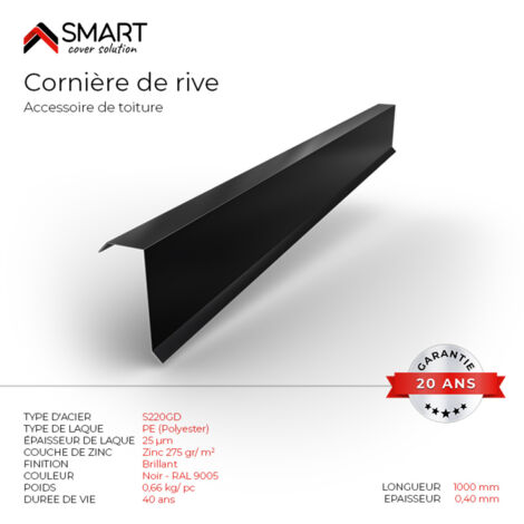 Bravo The Smart Solution – Cornière de rive bac acier – Tôle de couverture – Toiture H12 Noir RAL 9005 – Longueur 1m pour finition durable