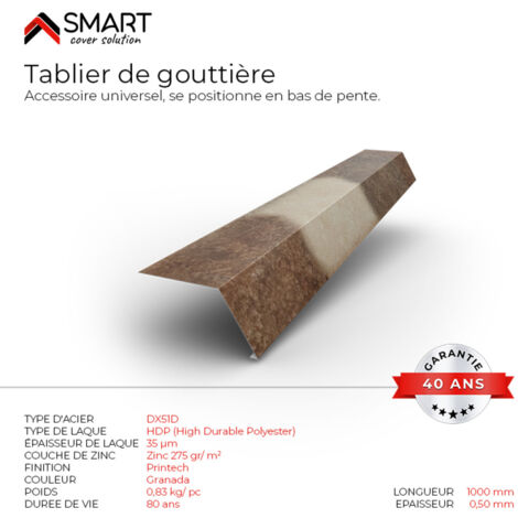 Tablier de gouttière - bac acier - tôle de couverture - Toiture - Coloris Spanish Roof Granada L=1m, épaisseur 0.50mm (1/2)