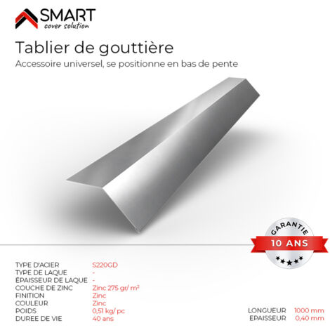 Bravo The Smart Solution – Tablier de gouttière en bac acier galvanisé H12 L=1m – Accessoire de toiture pour finition parfaite – Installation rapide en bas de pente