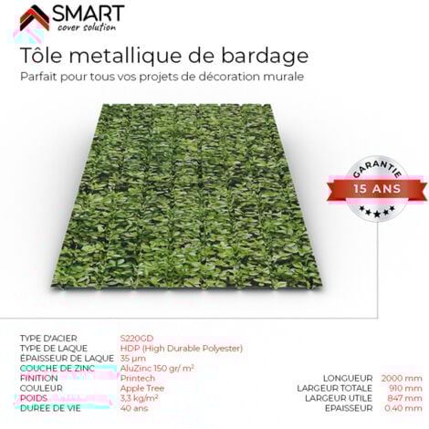 Tôle bac acier - Bardage -  plaque H12 Coloris Apple Tree Printech Dimensions 1200x910x0.40 mm