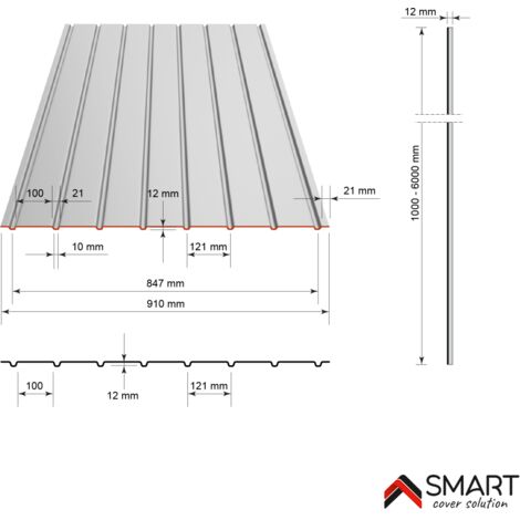 Tôle bac acier - Toiture - Couverture - plaque H12 Coloris Walnut Printech Dimensions 2000x910x0.40mm