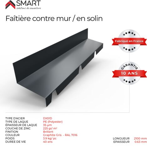 Bravo The Smart Solution – Faitière en solin TR45 – Bac acier – Coloris gris anthracite RAL 7016 – Longueur 2.10m – Épaisseur 0.63mm pour finition esthétique