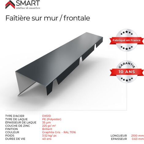 Bravo The Smart Solution – Faitière crantée TR45 – Bac acier – Tôle de couverture – Coloris gris anthracite RAL 7016 – Longueur 2.10m, épaisseur 0.63mm