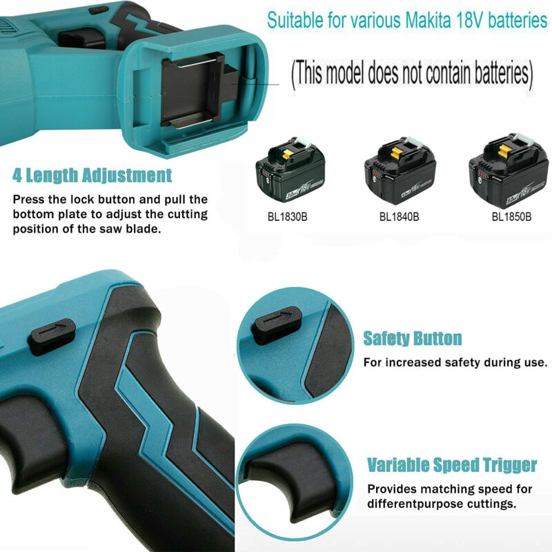 Scie Sabre Sans Fil 18V Compatible Makita Avec 4 Lames - Scie Alternative Électrique Variable Pour Bois, Métal Et PVC