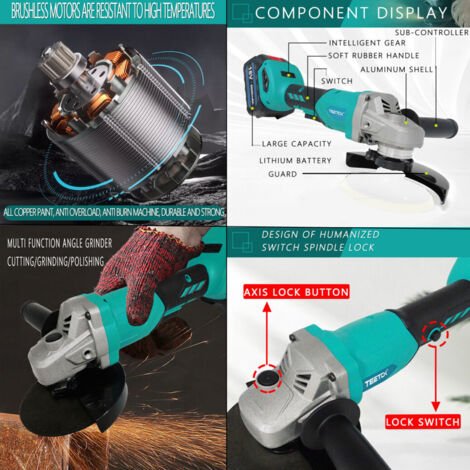 Meuleuse D'Angle Sans Fil 18V - Compatible Makita | Moteur Brushless 10,000 Tr/min | Disque 125 Mm | Pour Meulage Et Coupe