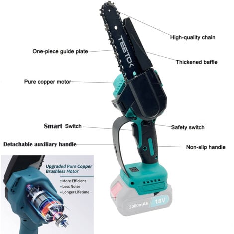 Tronçonneuse télescopique sans fil à longue portée sécateur d'arbre coupe-branche tronçonneuse longue portée sécateur scie à poteau extensible+2xbatterie 3.0A+chargeur,Compatible avec batterie Makita