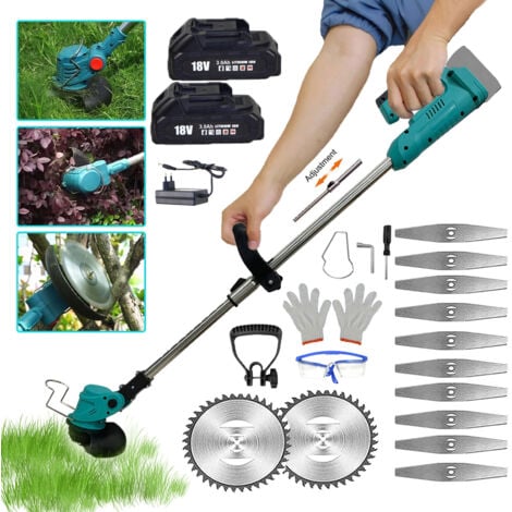 Coupe-bordure à batterie,Tondeuse à batterie, remplacement Compatible avec la batterie Makita, avec 2  3.0ah batteries + chargeur, guide télescopique Sparkle, pour la tonte de pelouse, l’entretien de 