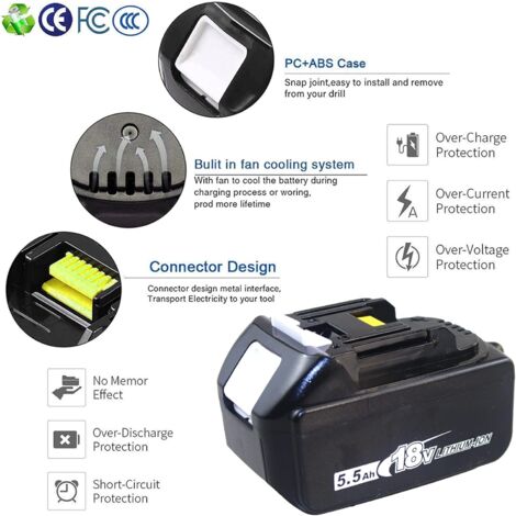 2 Batteries 18V 5.5Ah Pour Ryobi RB18L50 - Compatible P108, RB18L40 - Avec Indicateur LED