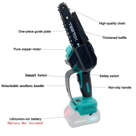Tronçonneuse à batterie, mini scie à chaîne sans fil de 15,2 cm + 2 batteries 3.0A + chargeur avec chaînes ,remplacement Compatible avec la batterie Makita