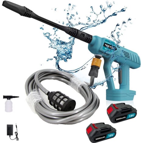 Nettoyeur haute pression électrique portable,Nettoyeur haute pression sans fil pour voiture, pistolet de lavage à l'eau sans fil + 2 batteries 5.5A + chargeur, compatible avec batterie Makita