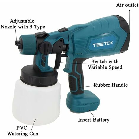 Pulvérisateur de peinture sans fil, compatible avec la batterie Makita 18V, 3 buses et 3-en-1 modèle de pulvérisation - Bricolage