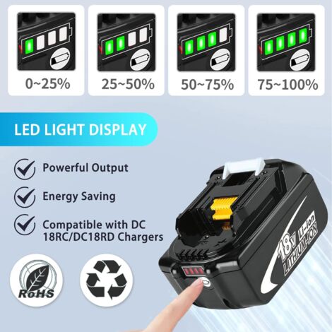 Batterie, 2x 5.5A Batterie Compatible avec la machine Makita, BL1850 18V Li-Ion LXT remplacement Batterie BL1850B BL1830 avec LED