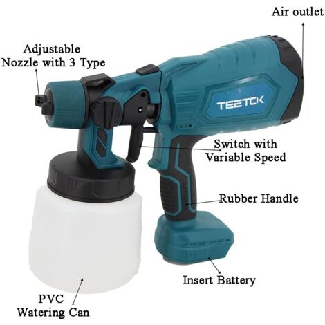 Pulvérisateur de peinture sans fil HVLP Pistolet de pulvérisation électrique 550 W Pistolet à peinture de clôture à main ， + Batterie 3,0 A + Chargeur, compatible avec la batterie Makita