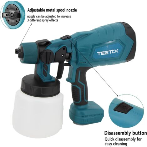 Pulvérisateur de peinture sans fil HVLP Pistolet de pulvérisation électrique 550 W Pistolet à peinture de clôture à main ， + Batterie 3,0 A + Chargeur, compatible avec la batterie Makita