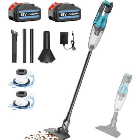 Aspirateurs verticaux, aspirateur balai sans fil 3 en 1, aspirateur à main puissant de 10 kPa, aspirateur pour sols, poils d'animaux, 2 filtres + 2 batteries 5,5 A, compatible avec la batterie Makita