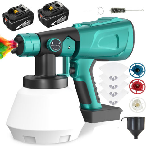 Pistolets de peinture, 1000ml de peinture de peinture HVLP pistolet à pulvérisation de peinture avec filtres à peinture 4, 4 buses, batterie 2x5,5a(pas de chargeur), compatible avec la batterie Makita (1/5)