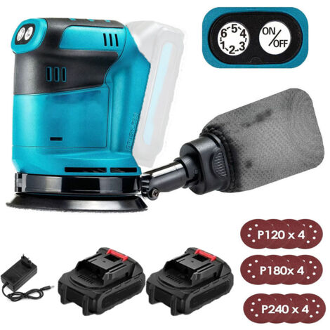 Pedony – Ponceuse orbitale électrique sans fil 125 mm – Moteur sans balais – 6 vitesses – Sac à poussière avec 12 disques – 2 batteries 3,0Ah