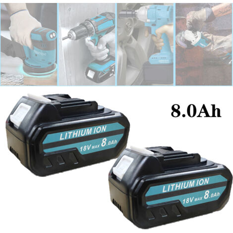 Lot de 2 batteries lithium-ion 18 V 8 Ah, remplacement pour Makita BL1840B BL1850B LXT400, avec indicateur LED, compatibles avec les outils et chargeurs Makita.