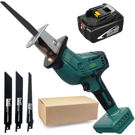 Scie sabre,Scie alternative sans fil, scie à sabre à vitesse variable, 4 lames, pour la coupe de tuyaux en PVC en métal + batterie de 5,5a (pas de chargeur), compatible avec la batterie makita (1/5)