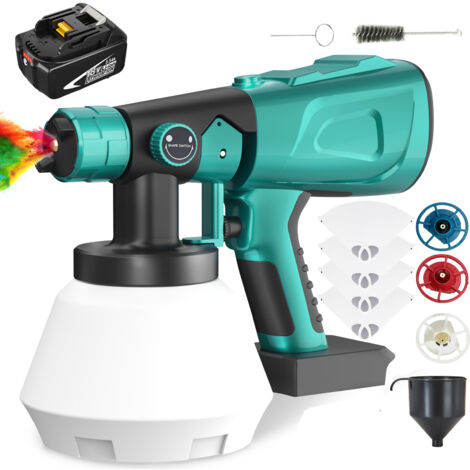 Pistolets de peinture, 1000ml de peinture de peinture HVLP pistolet à pulvérisation de peinture avec filtres à peinture 4, 4 buses, batterie 1x5,5a(pas de chargeur), compatible avec la batterie Makita (1/5)