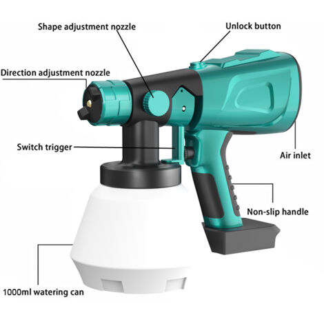Pistolet à peinture électrique sans fil ONEVAN 1000ML HVLP DIY, pulvérisateur sans air portable, batterie 18V Pistolet à peinture électrique sans fil ONEVAN 1000ML HVLP DIY, pulvérisateur sans air portable, batterie 18V