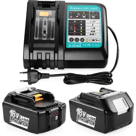 Batterie ,2Pack Energup 18V 8,0Ah Batterie de Rechange pour Makita 18V Batterie BL1850 BL1860 BL1840 BL1830 BL1820 BL1815 avec indicateur LED (8000mAh2+Chargeur)