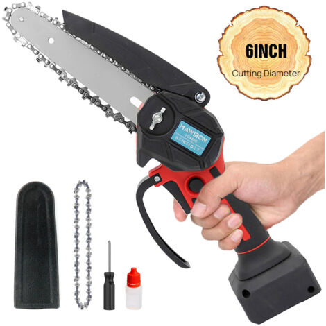 Tronçonneuses électriques, tronçonneuse sans fil de 6 pouces Petite mini tronçonneuse Coupe-bois avec 2 chaînes Verrouillage de sécurité (sans batterie), compatible avec la batterie Einhell (1/5)