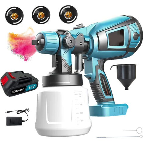 Mawiron – Pistolet à peinture sans fil HVLP 1000 ml – Débit 800 ml/min – Puissance 650W – Compatible batteries Makita