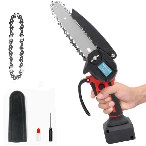 Mini tronçonneuses, tronçonneuse sans fil de 6 pouces, scie électrique à une main Coupe-bois avec 2 chaînes, (sans batterie), compatible avec la batterie Einhell