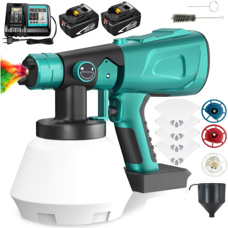 Pistolets de peinture, 1000ml de peinture de peinture HVLP pistolet à pulvérisation de peinture avec filtres à peinture 4, 4 buses, batterie 2x5,5a +chargeur DC18RC, compatible avec la batterie Makita (1/5)