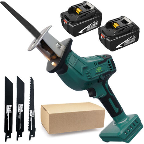 Scie sabre,Scie alternative sans fil, scie à sabre à vitesse variable, 4 lames, pour la coupe de tuyaux en PVC en métal +2x batterie de 5,5a (pas de chargeur), compatible avec la batterie makita