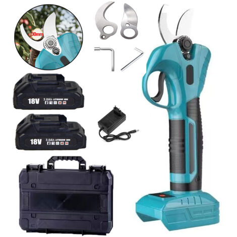Ciseaux d'arbuste à batterie, ciseaux d'arbre à batterie avec deux têtes de coupe au total, 18V  ciseaux de jardin électriques,avec 2x batterie 3.0A et chargeur, compatible avec batterie Makita (1/5)