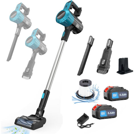 Aspirateurs verticaux, aspirateur à main sans fil 3 en 1 pour tapis, poils d'animaux + 2 batteries 5,5 A + chargeur, compatible avec la batterie Makita